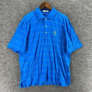 Pelican's Nest Polo Shirt Men L Large Blue Striped Button Up Collared Cotton
